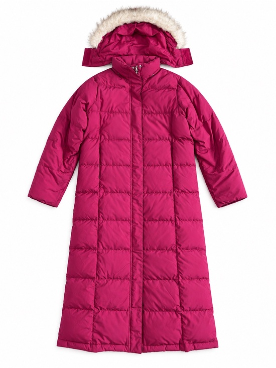 L.L. Bean Jackets & Blazers - L.L. Bean Goose Down Full Length Puffer Coat Faux Fur Hood Magenta Pink M